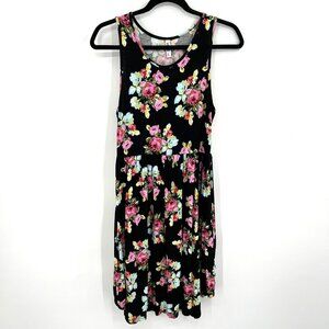 HIMONE Black Pink Floral Print Stretch Sleeveless Knee Length Dress Size Large